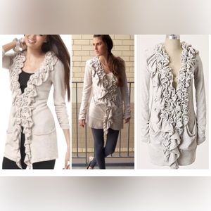 Amazing Anthropologie MOTH Ruffle Plaza Cardigan CASHMERE Sweater M Grey